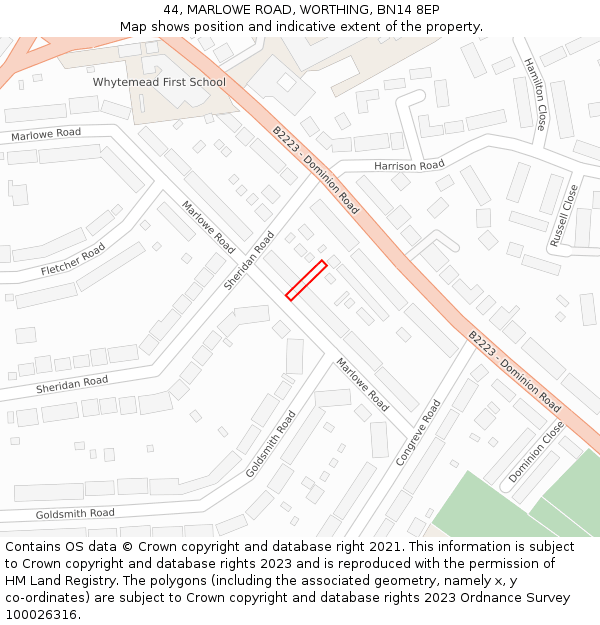 44, MARLOWE ROAD, WORTHING, BN14 8EP: Location map and indicative extent of plot