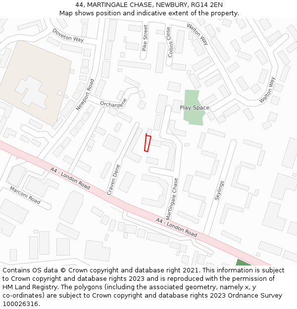44, MARTINGALE CHASE, NEWBURY, RG14 2EN: Location map and indicative extent of plot