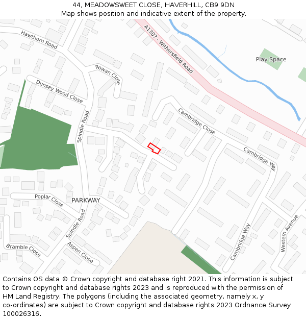 44, MEADOWSWEET CLOSE, HAVERHILL, CB9 9DN: Location map and indicative extent of plot
