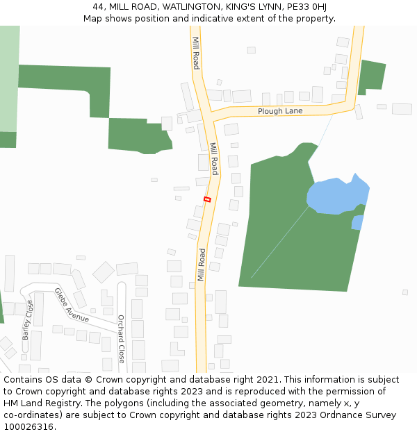 44, MILL ROAD, WATLINGTON, KING'S LYNN, PE33 0HJ: Location map and indicative extent of plot