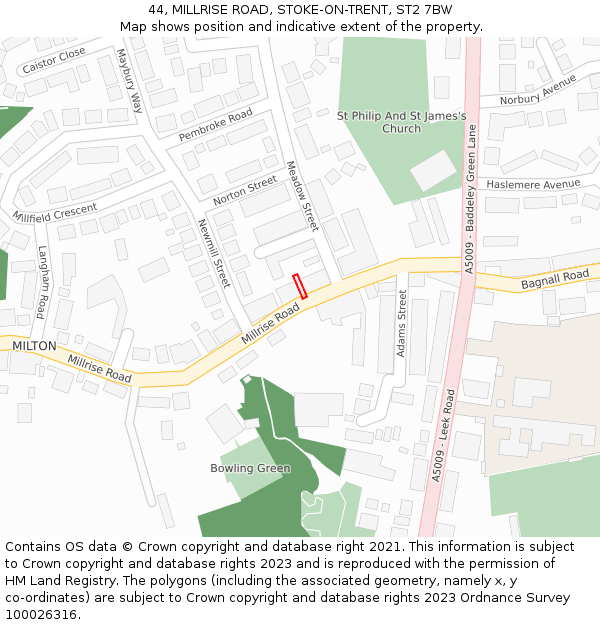 44, MILLRISE ROAD, STOKE-ON-TRENT, ST2 7BW: Location map and indicative extent of plot