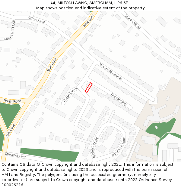 44, MILTON LAWNS, AMERSHAM, HP6 6BH: Location map and indicative extent of plot
