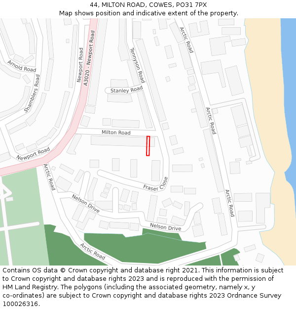 44, MILTON ROAD, COWES, PO31 7PX: Location map and indicative extent of plot