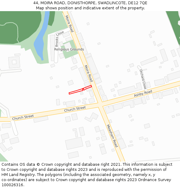 44, MOIRA ROAD, DONISTHORPE, SWADLINCOTE, DE12 7QE: Location map and indicative extent of plot