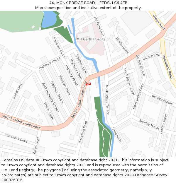 44, MONK BRIDGE ROAD, LEEDS, LS6 4ER: Location map and indicative extent of plot