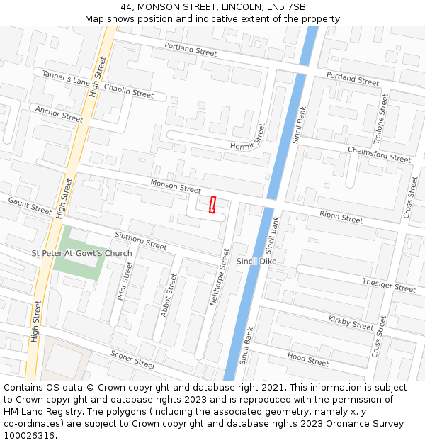 44, MONSON STREET, LINCOLN, LN5 7SB: Location map and indicative extent of plot