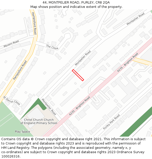 44, MONTPELIER ROAD, PURLEY, CR8 2QA: Location map and indicative extent of plot
