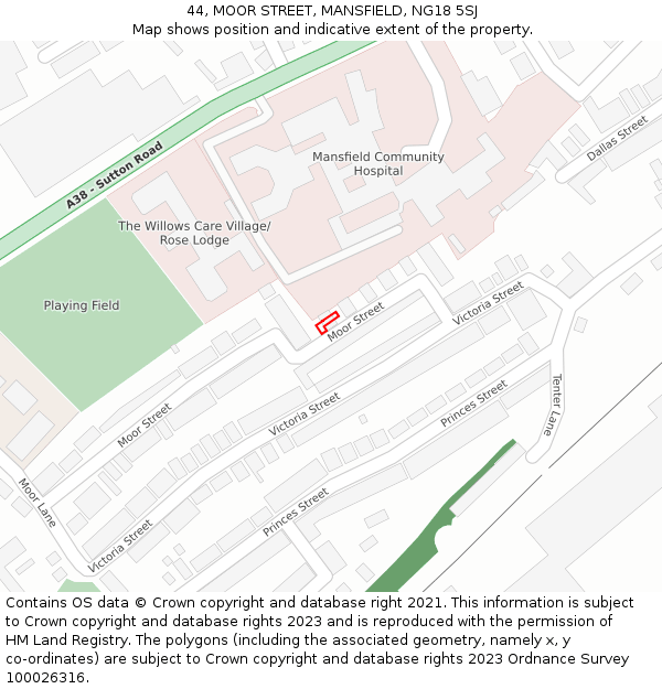 44, MOOR STREET, MANSFIELD, NG18 5SJ: Location map and indicative extent of plot