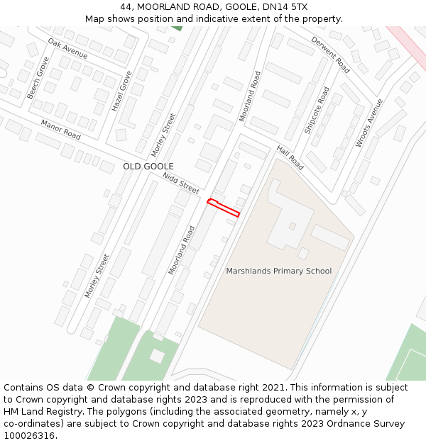 44, MOORLAND ROAD, GOOLE, DN14 5TX: Location map and indicative extent of plot