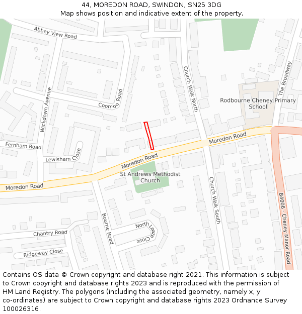 44, MOREDON ROAD, SWINDON, SN25 3DG: Location map and indicative extent of plot