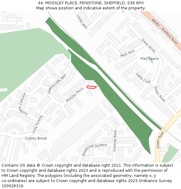 44, MOSSLEY PLACE, PENISTONE, SHEFFIELD, S36 6FH: Location map and indicative extent of plot