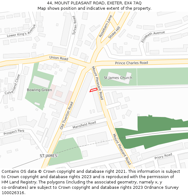 44, MOUNT PLEASANT ROAD, EXETER, EX4 7AQ: Location map and indicative extent of plot