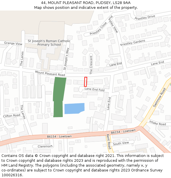 44, MOUNT PLEASANT ROAD, PUDSEY, LS28 9AA: Location map and indicative extent of plot