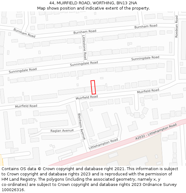 44, MUIRFIELD ROAD, WORTHING, BN13 2NA: Location map and indicative extent of plot