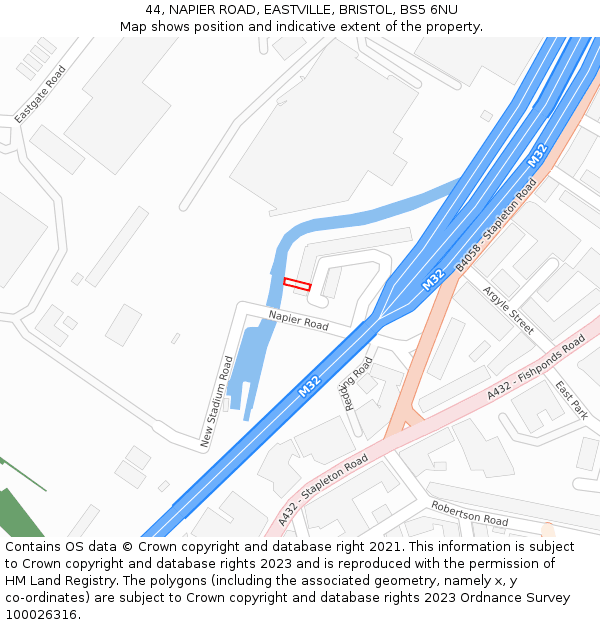 44, NAPIER ROAD, EASTVILLE, BRISTOL, BS5 6NU: Location map and indicative extent of plot