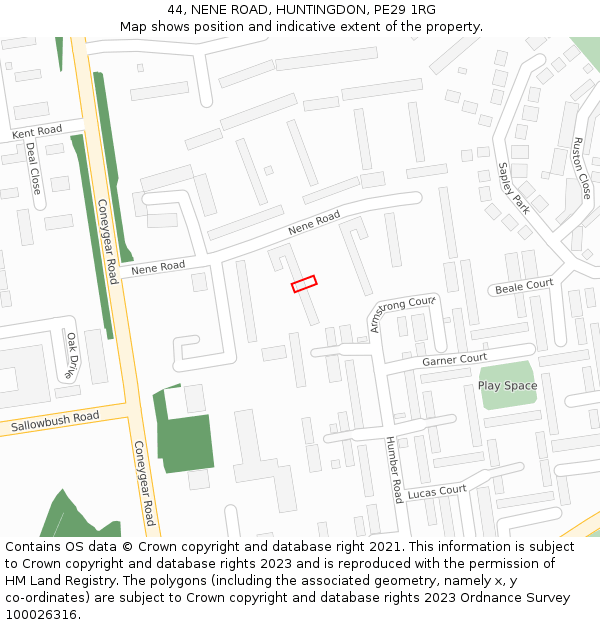 44, NENE ROAD, HUNTINGDON, PE29 1RG: Location map and indicative extent of plot