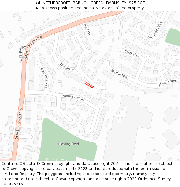 44, NETHERCROFT, BARUGH GREEN, BARNSLEY, S75 1QB: Location map and indicative extent of plot