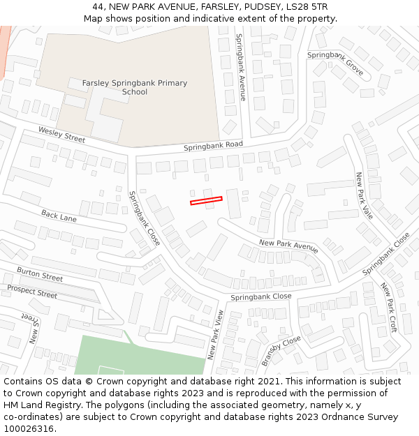 44, NEW PARK AVENUE, FARSLEY, PUDSEY, LS28 5TR: Location map and indicative extent of plot