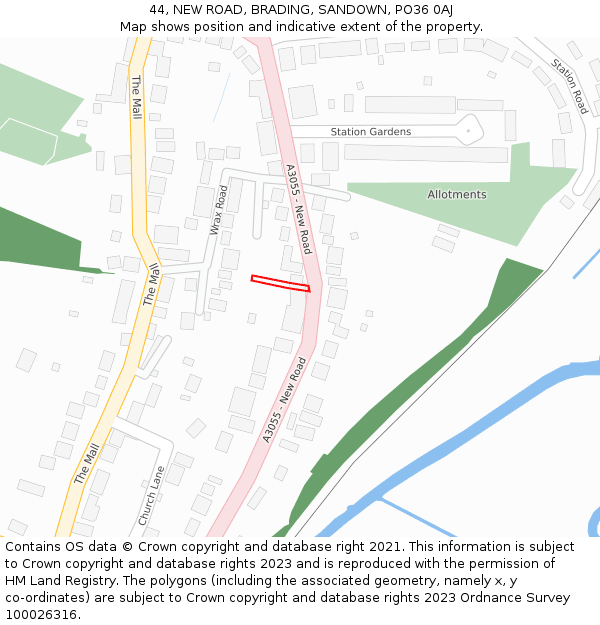 44, NEW ROAD, BRADING, SANDOWN, PO36 0AJ: Location map and indicative extent of plot