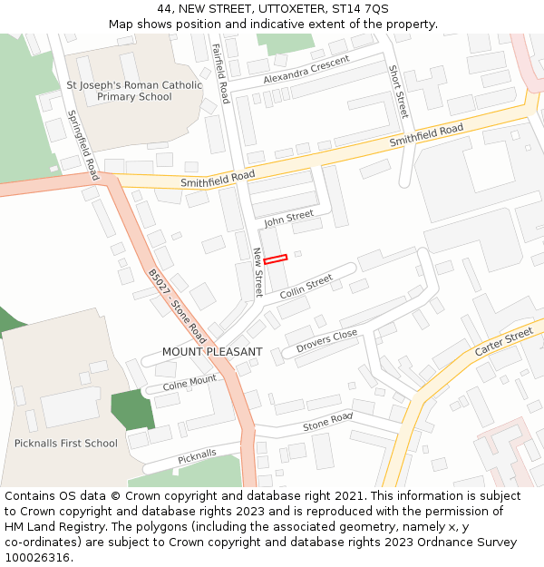 44, NEW STREET, UTTOXETER, ST14 7QS: Location map and indicative extent of plot