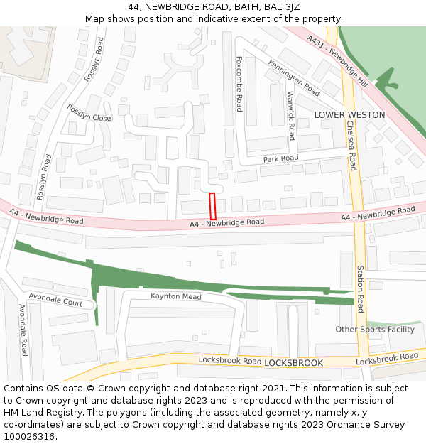 44, NEWBRIDGE ROAD, BATH, BA1 3JZ: Location map and indicative extent of plot
