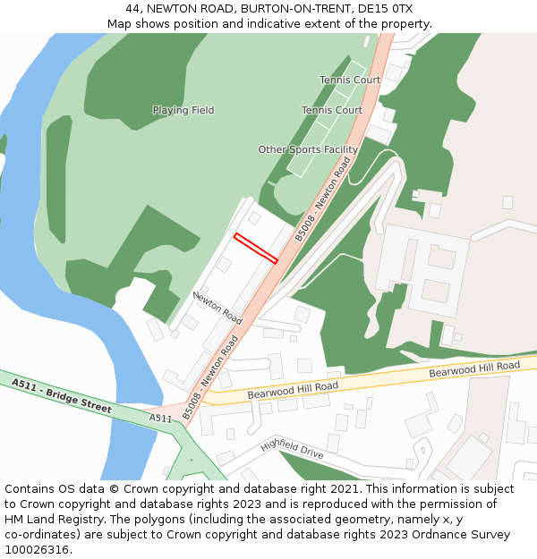 44, NEWTON ROAD, BURTON-ON-TRENT, DE15 0TX: Location map and indicative extent of plot