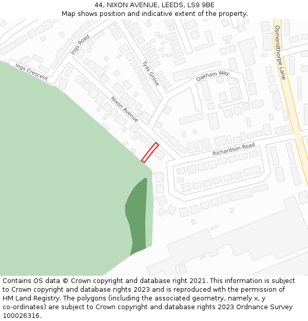 44, NIXON AVENUE, LEEDS, LS9 9BE: Location map and indicative extent of plot