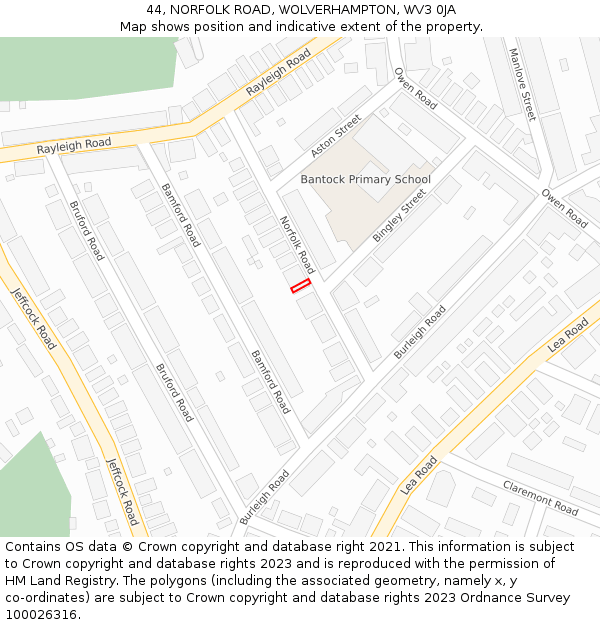 44, NORFOLK ROAD, WOLVERHAMPTON, WV3 0JA: Location map and indicative extent of plot
