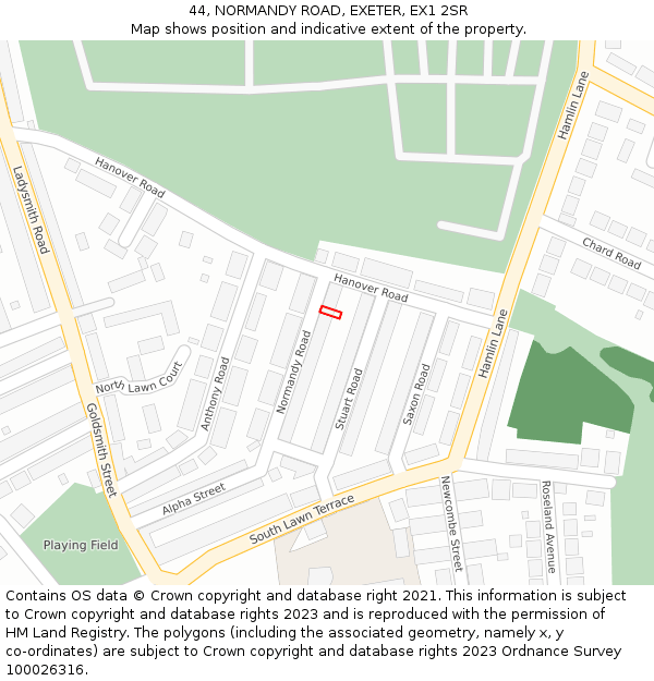 44, NORMANDY ROAD, EXETER, EX1 2SR: Location map and indicative extent of plot