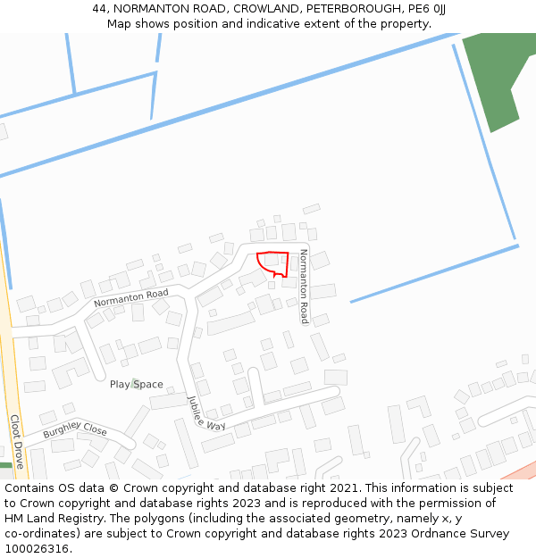 44, NORMANTON ROAD, CROWLAND, PETERBOROUGH, PE6 0JJ: Location map and indicative extent of plot