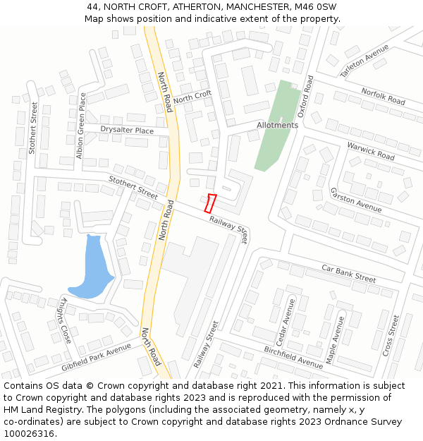 44, NORTH CROFT, ATHERTON, MANCHESTER, M46 0SW: Location map and indicative extent of plot