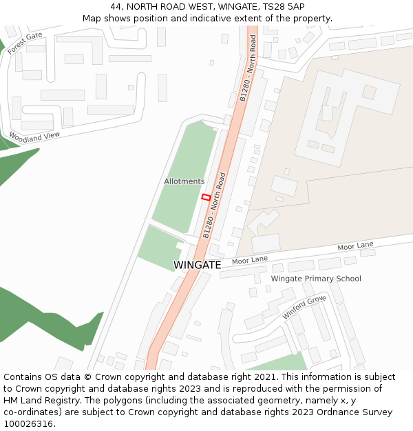 44, NORTH ROAD WEST, WINGATE, TS28 5AP: Location map and indicative extent of plot