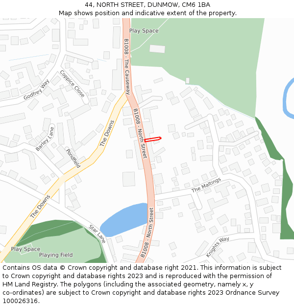 44, NORTH STREET, DUNMOW, CM6 1BA: Location map and indicative extent of plot
