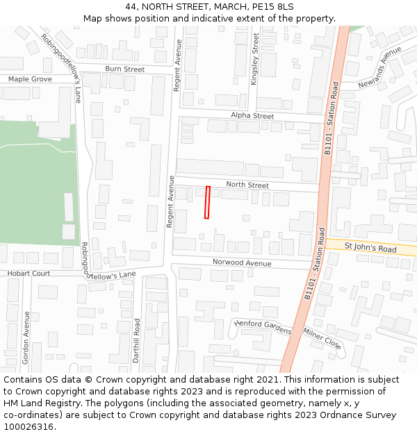 44, NORTH STREET, MARCH, PE15 8LS: Location map and indicative extent of plot