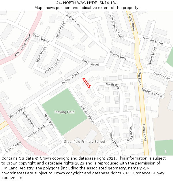 44, NORTH WAY, HYDE, SK14 1RU: Location map and indicative extent of plot