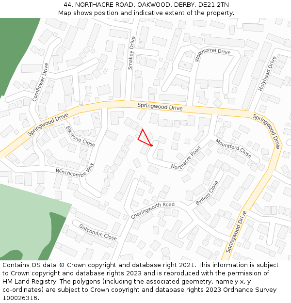 44, NORTHACRE ROAD, OAKWOOD, DERBY, DE21 2TN: Location map and indicative extent of plot