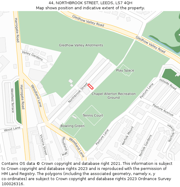 44, NORTHBROOK STREET, LEEDS, LS7 4QH: Location map and indicative extent of plot