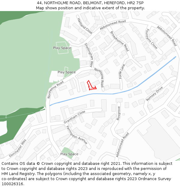 44, NORTHOLME ROAD, BELMONT, HEREFORD, HR2 7SP: Location map and indicative extent of plot