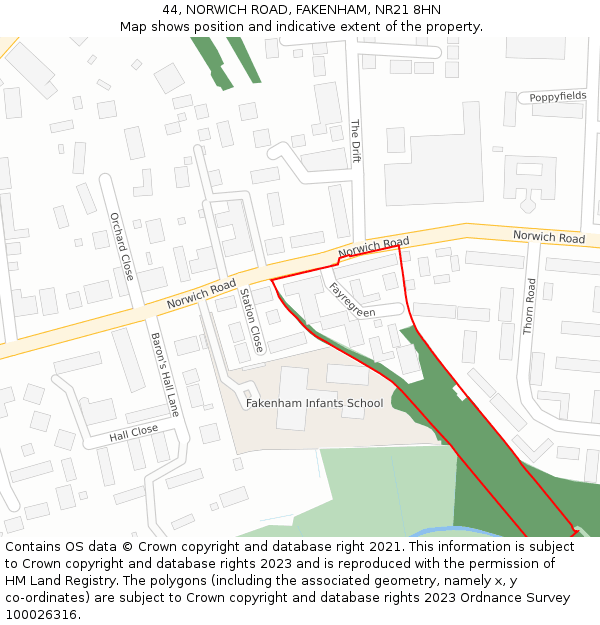 44, NORWICH ROAD, FAKENHAM, NR21 8HN: Location map and indicative extent of plot
