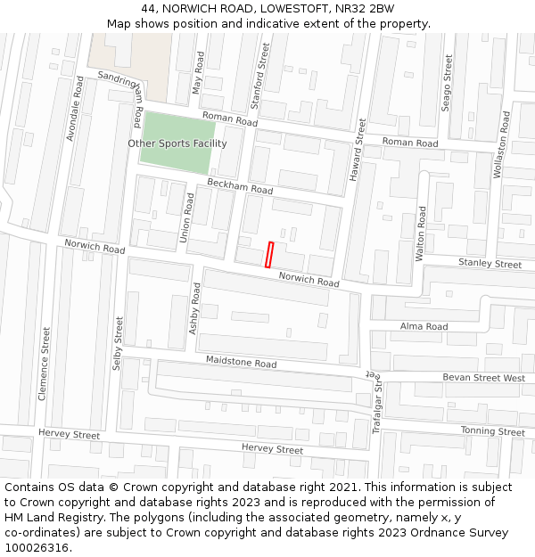 44, NORWICH ROAD, LOWESTOFT, NR32 2BW: Location map and indicative extent of plot