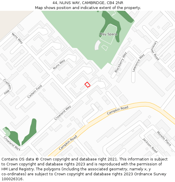 44, NUNS WAY, CAMBRIDGE, CB4 2NR: Location map and indicative extent of plot