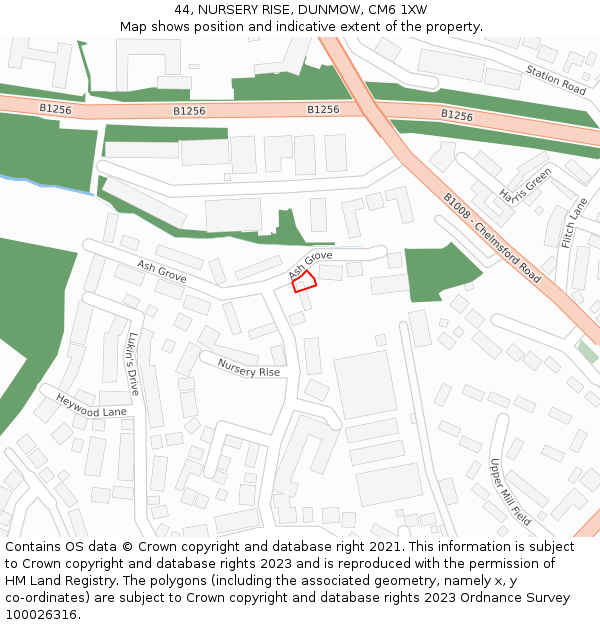 44, NURSERY RISE, DUNMOW, CM6 1XW: Location map and indicative extent of plot