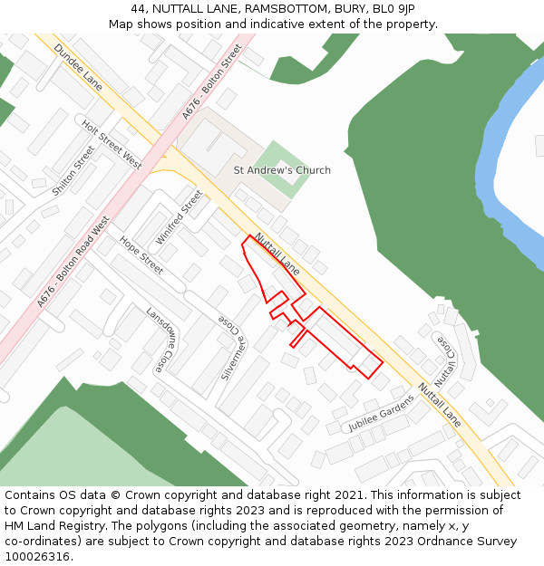 44, NUTTALL LANE, RAMSBOTTOM, BURY, BL0 9JP: Location map and indicative extent of plot