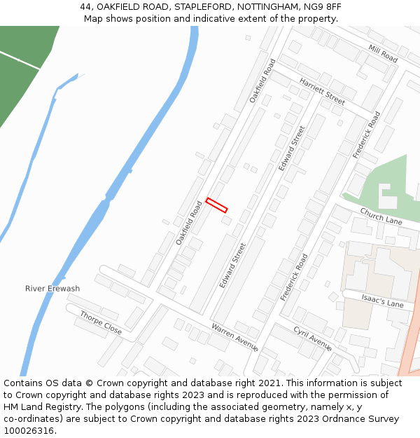 44, OAKFIELD ROAD, STAPLEFORD, NOTTINGHAM, NG9 8FF: Location map and indicative extent of plot