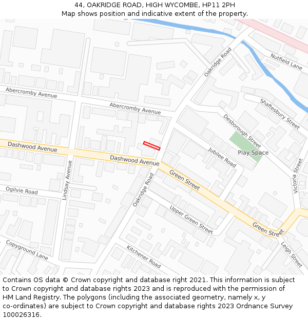 44, OAKRIDGE ROAD, HIGH WYCOMBE, HP11 2PH: Location map and indicative extent of plot