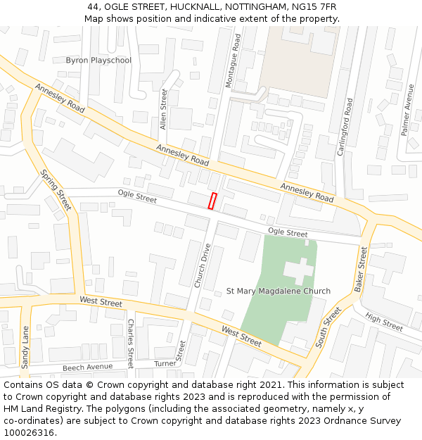 44, OGLE STREET, HUCKNALL, NOTTINGHAM, NG15 7FR: Location map and indicative extent of plot