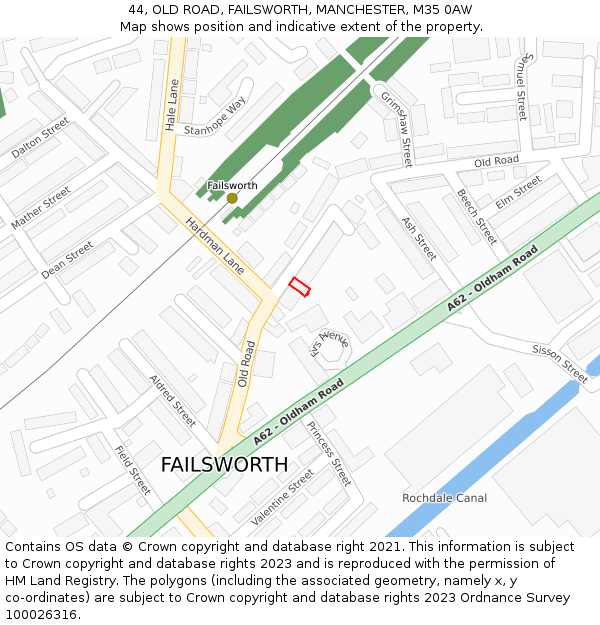 44, OLD ROAD, FAILSWORTH, MANCHESTER, M35 0AW: Location map and indicative extent of plot
