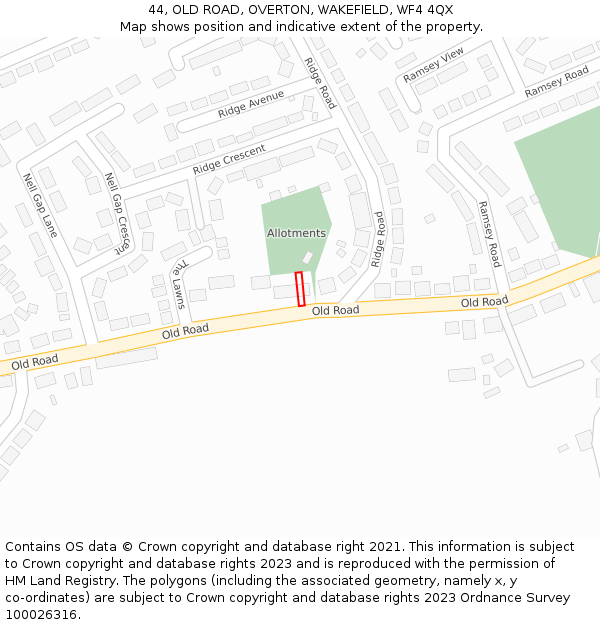 44, OLD ROAD, OVERTON, WAKEFIELD, WF4 4QX: Location map and indicative extent of plot