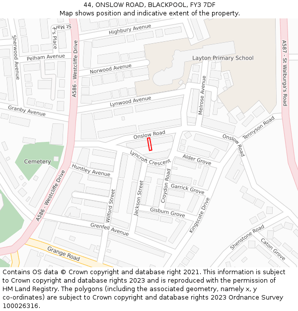 44, ONSLOW ROAD, BLACKPOOL, FY3 7DF: Location map and indicative extent of plot