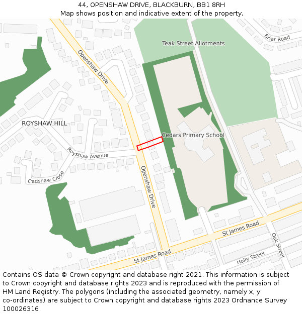 44, OPENSHAW DRIVE, BLACKBURN, BB1 8RH: Location map and indicative extent of plot